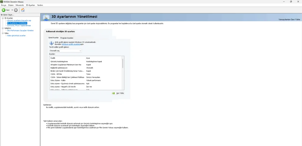NVIDIA Denetim Masası En İyi Ayarlar